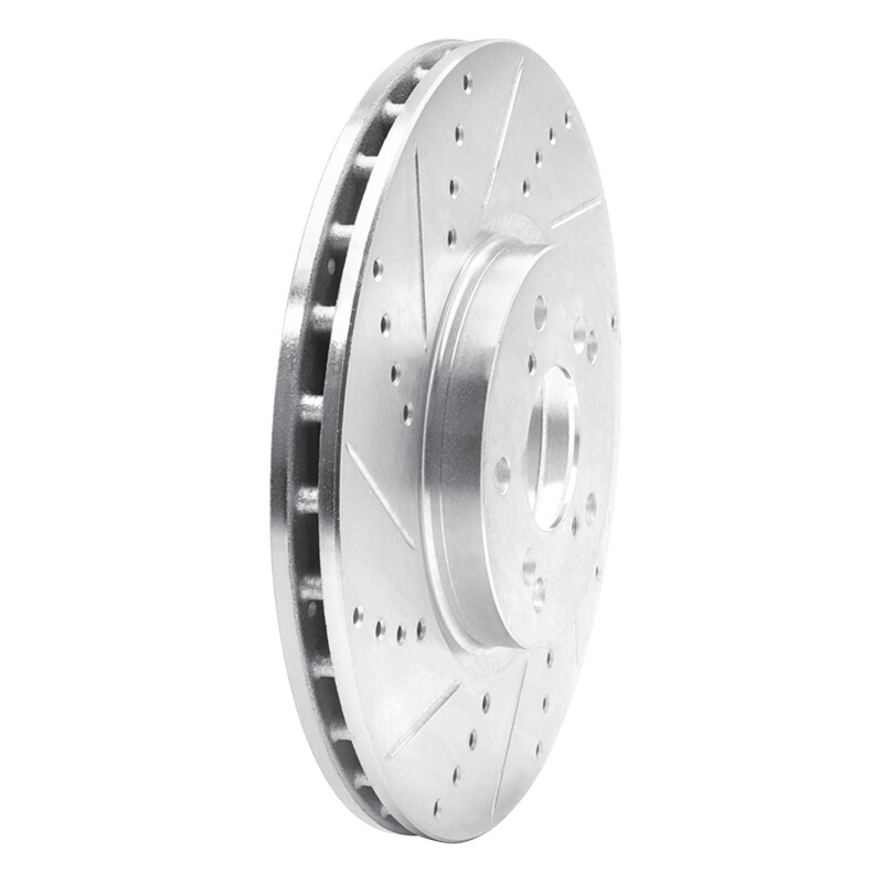 Acura TL Brake Rotor (1) - Front Left - R1 Concepts - Drilled & Slotted - Silver - `04-`08